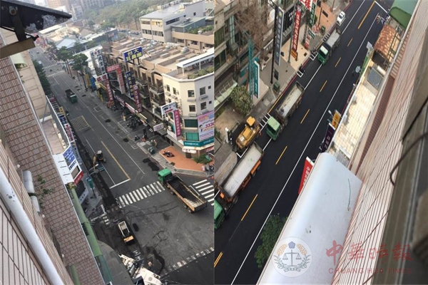 高雄网友贴马路对比图大赞韩市府:路见不平 马上铺平
